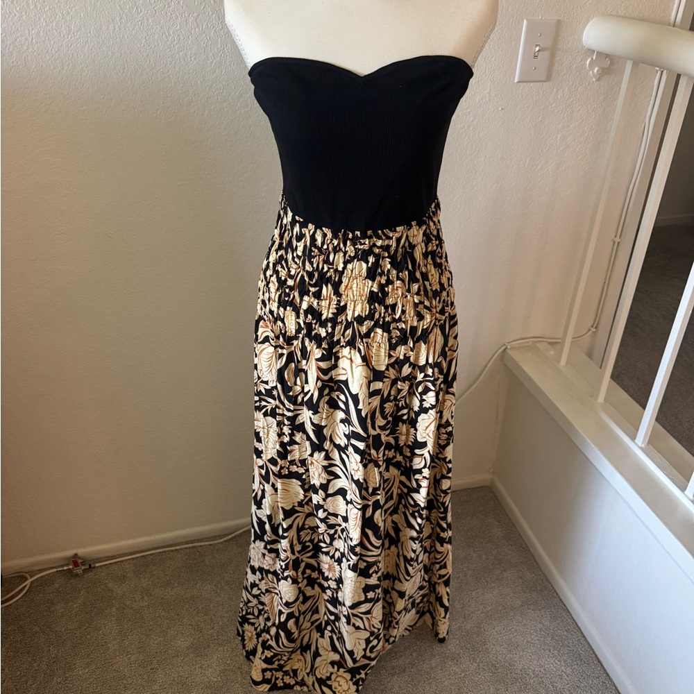 Cupshe Black Strapless Top with Gold Floral Skirt | Medium | NWT